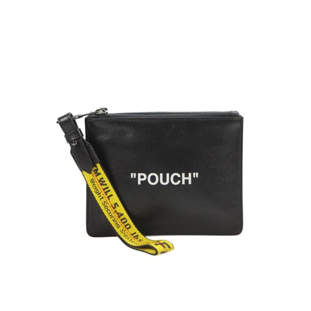 Off-White Womens Leather Quote Pouch Zippered Handbag Black